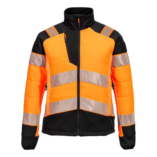Portwest PW3 Hoge zichtbaarheid Jack T171 baffle Hi-Vis hybride winddicht waterafstotend dames oranje-zwart(OB)