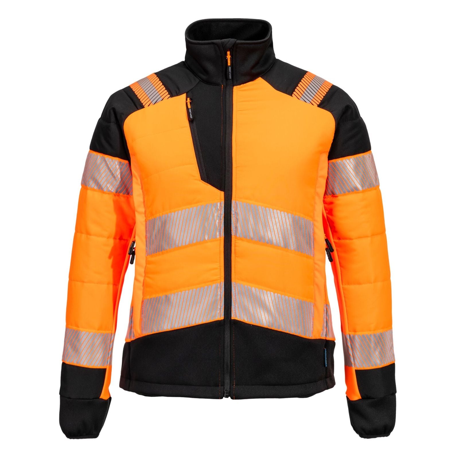 Portwest PW3 Hoge zichtbaarheid Jack T171 baffle Hi-Vis hybride winddicht waterafstotend dames oranje-zwart(OB)