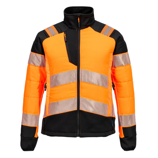 Portwest PW3 Hoge zichtbaarheid Jack T171 baffle Hi-Vis hybride winddicht waterafstotend dames oranje-zwart(OB)