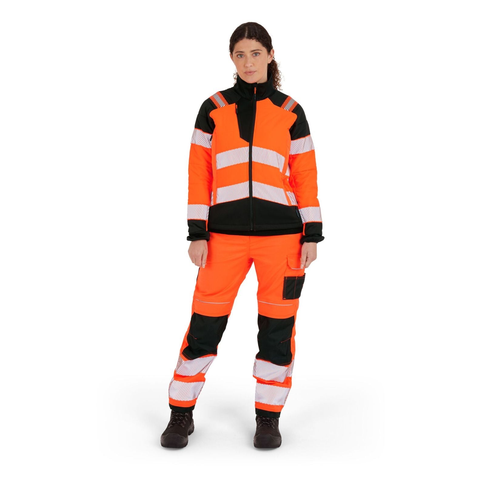 Portwest PW3 Hoge zichtbaarheid Jack T171 baffle Hi-Vis hybride winddicht waterafstotend dames oranje-zwart(OB)