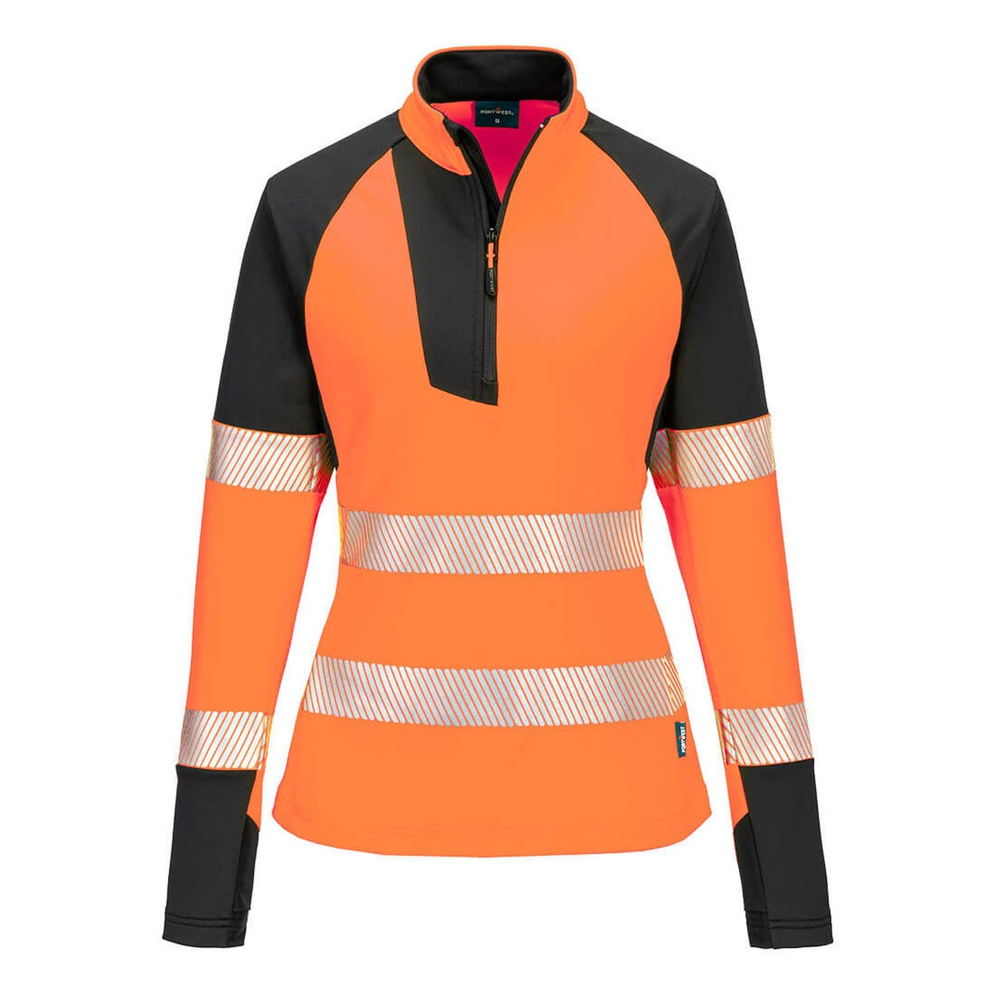 Portwest PW3 Hoge zichtbaarheid Sweatshirt T173 Hi-Vis 1/4 rits dames oranje-zwart(OB)
