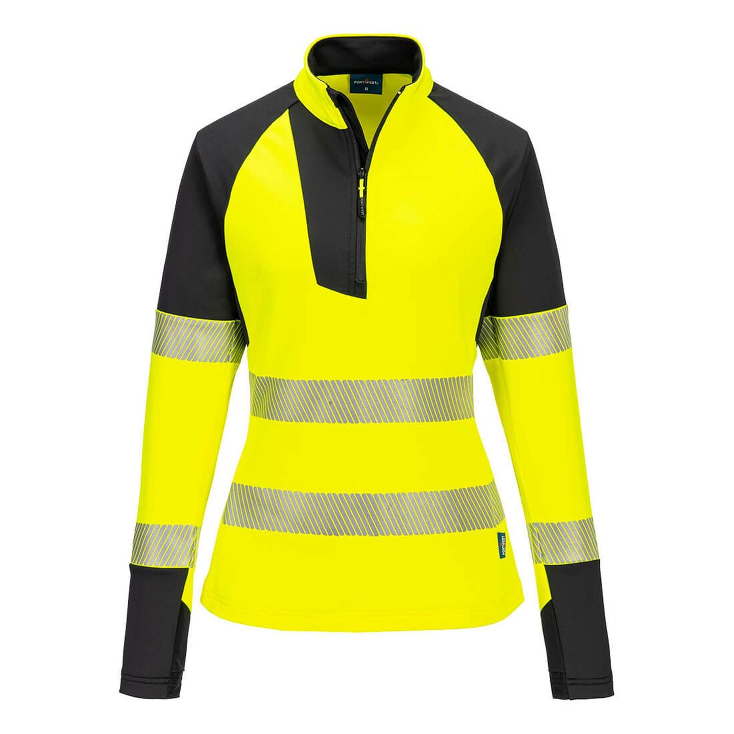Portwest PW3 Hoge zichtbaarheid Sweatshirt T173 Hi-Vis 1/4 rits dames geel-zwart(YB)