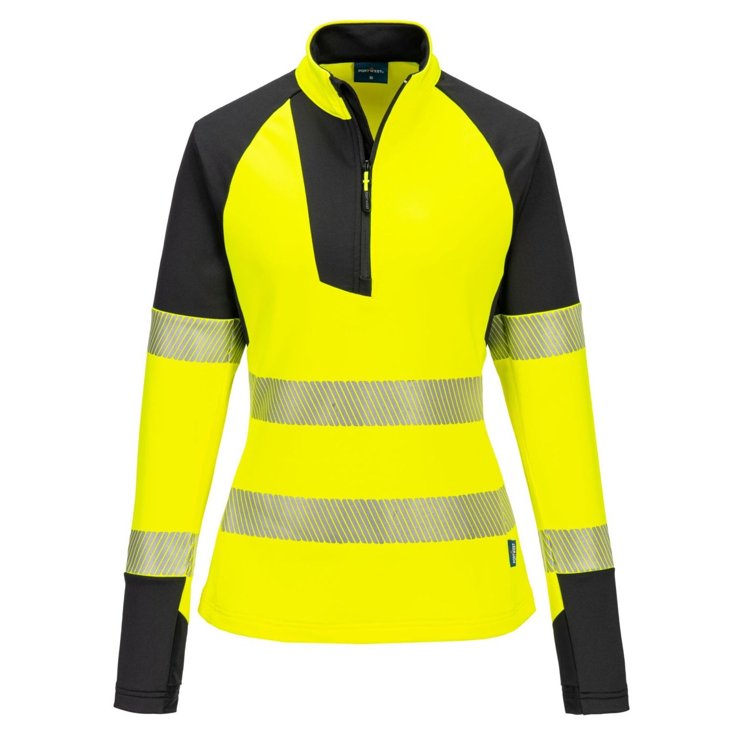 Portwest PW3 Hoge zichtbaarheid Sweatshirt T173 Hi-Vis 1/4 rits dames geel-zwart(YB)