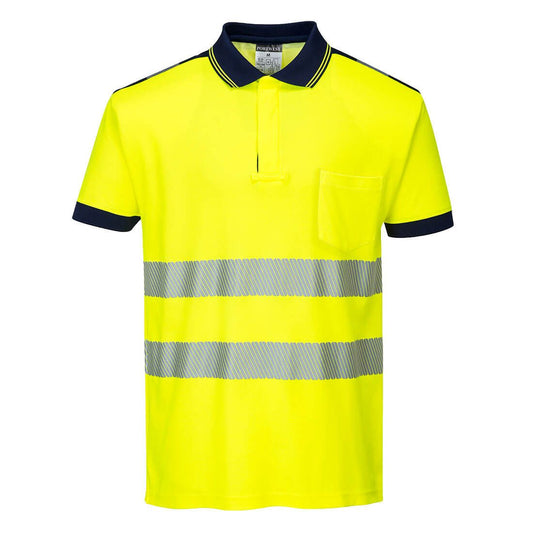 Portwest PW3 Poloshirts T180 geel-marineblauw(YN)