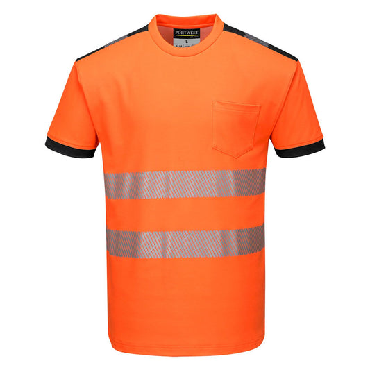Portwest PW3 T-shirts T181 HiVis UPF35+ UV oranje-zwart(OB)