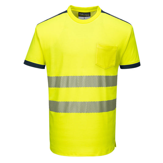 Portwest PW3 T-shirts T181 HiVis UPF35+ UV geel-marineblauw(YN)