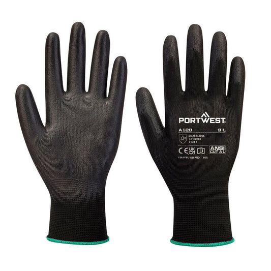 Portwest Handbescherming Handschoenen Automaat VB120 PU Palm algemeen gebruik (288 pr) zwart(K8)