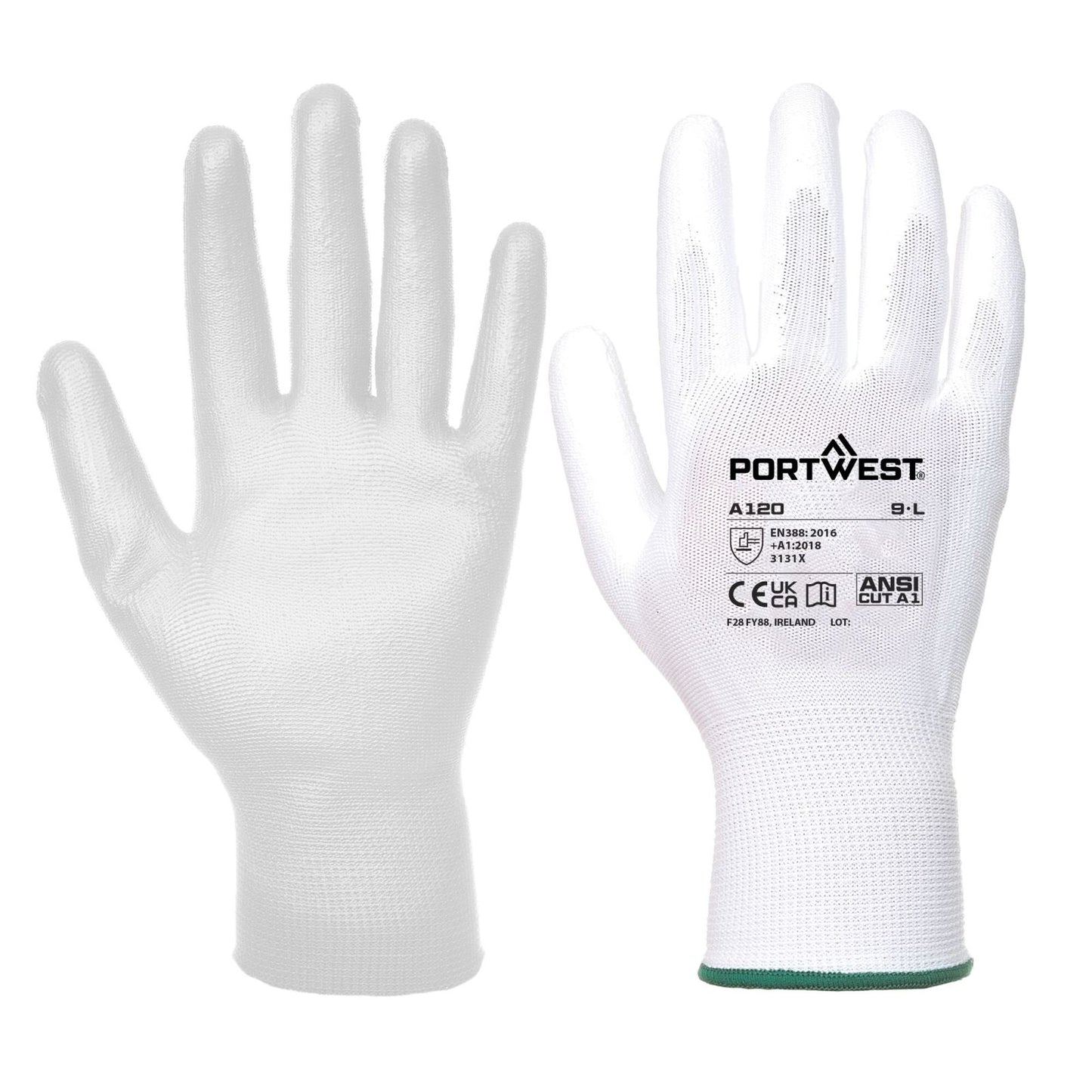 Portwest Handbescherming Handschoenen Automaat VB120 PU Palm algemeen gebruik (288 pr) wit(W6)