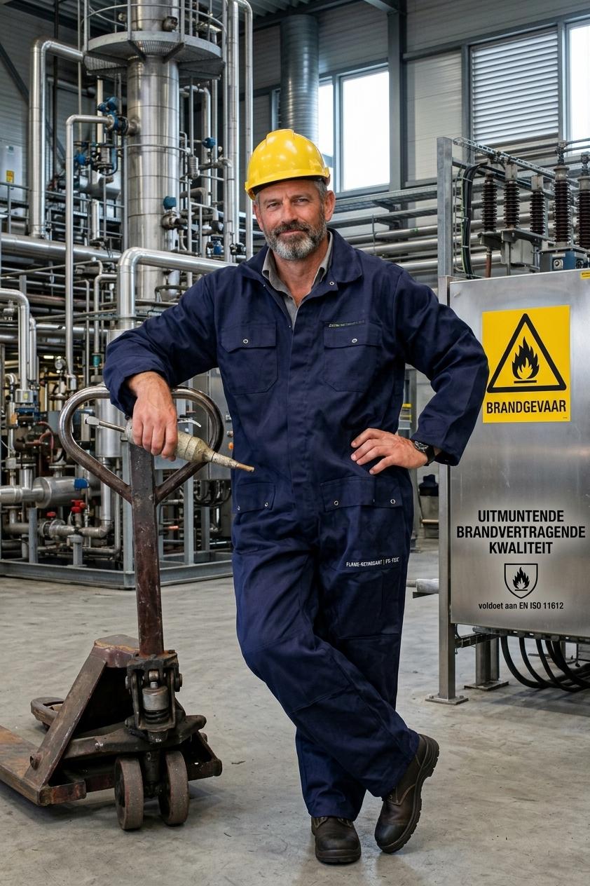 Woltex Overalls Katoen Vlamvertragend drukkn./klep/ kniez. Donkerblauw