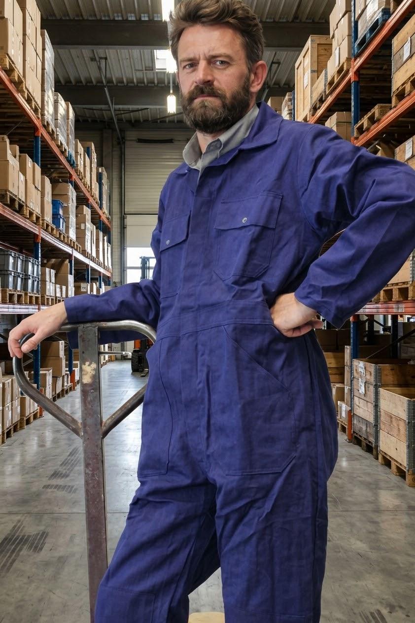 Woltex Overalls Katoen drukknopen/ kniezakken donkerblauw