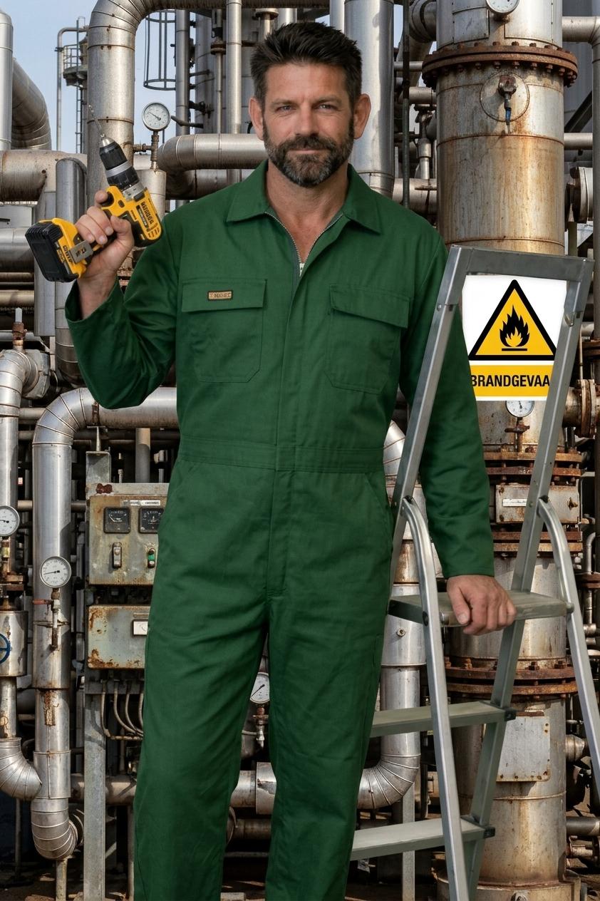 Woltex Overalls Katoen Vlamvertragend klep/drukkers groen