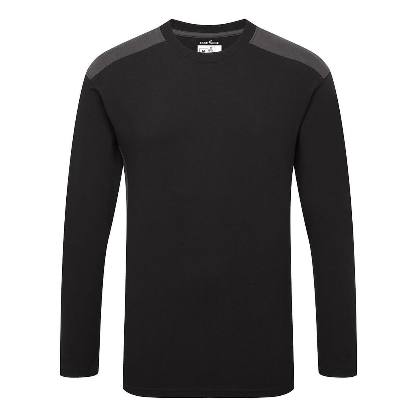 Portwest vrijetijdskleding Corporate Casuals T-shirt W1664 tweekleuren K/M longsleeve zwart-grijs(BY)