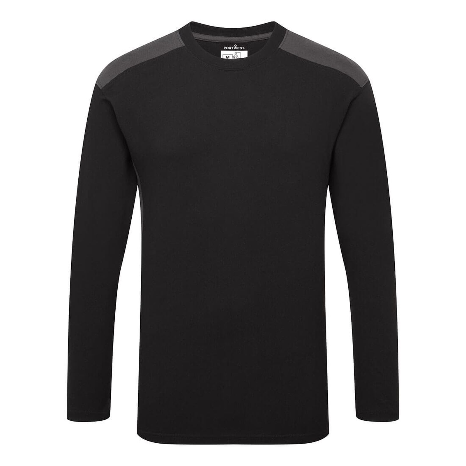 Portwest vrijetijdskleding Corporate Casuals T-shirt W1664 tweekleuren K/M longsleeve zwart-grijs(BY)