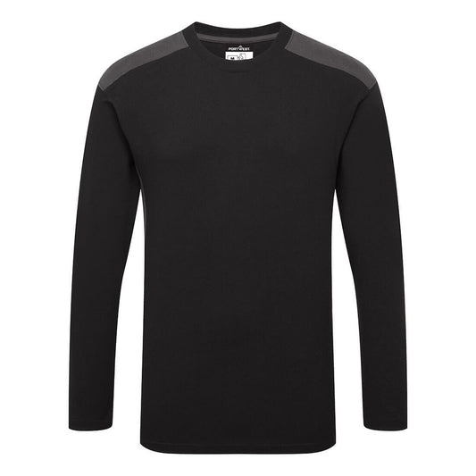 Portwest vrijetijdskleding Corporate Casuals T-shirt W1664 tweekleuren K/M longsleeve zwart-grijs(BY)