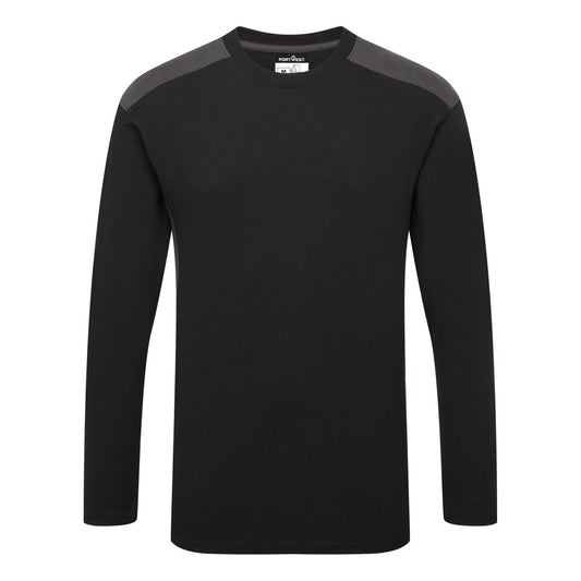 Portwest vrijetijdskleding Corporate Casuals T-shirt W1664 tweekleuren K/M longsleeve zwart-grijs(BY)