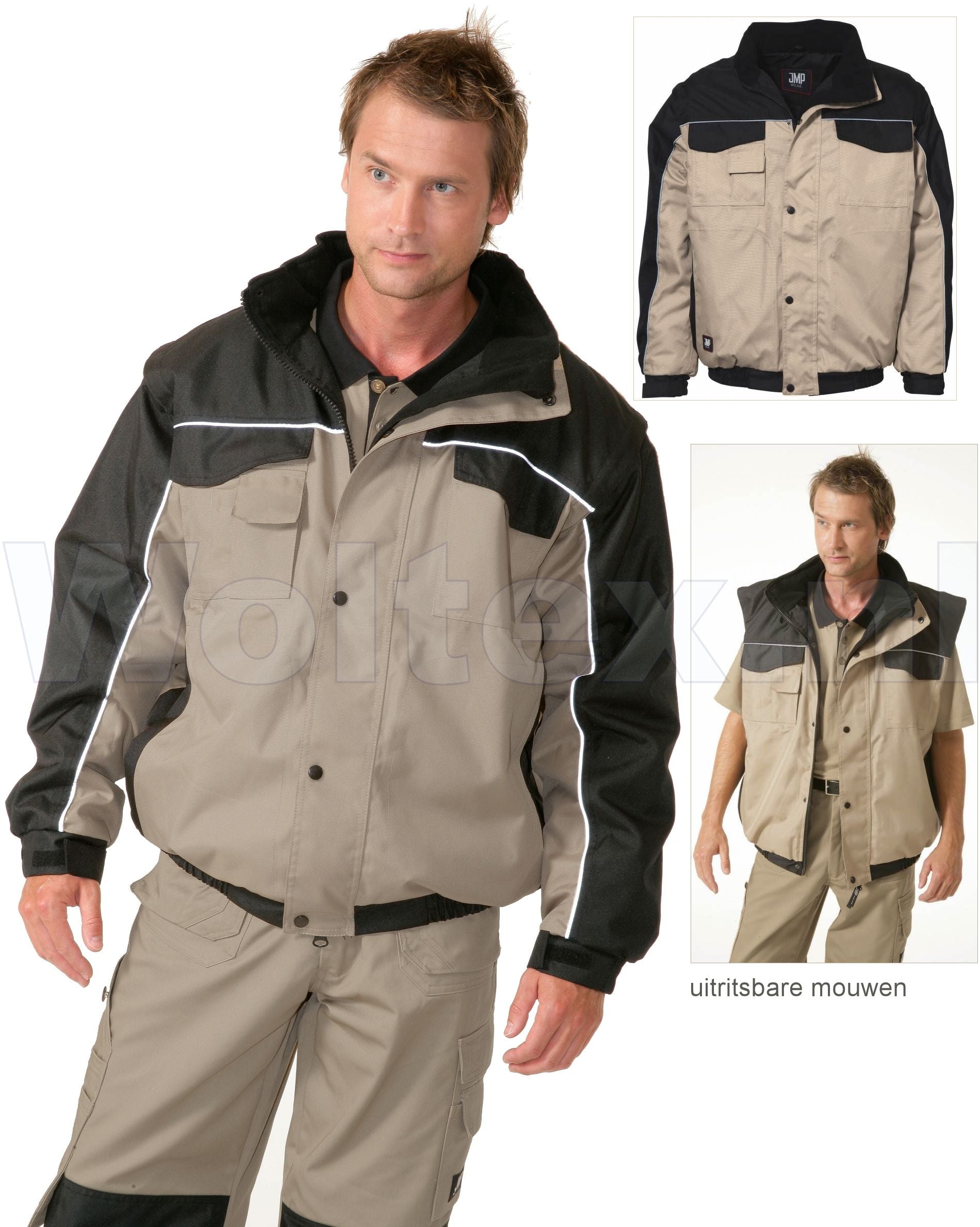 JMP Wear Jassen Alaska Afritsbare mouwen Winddicht- waterdicht khaki