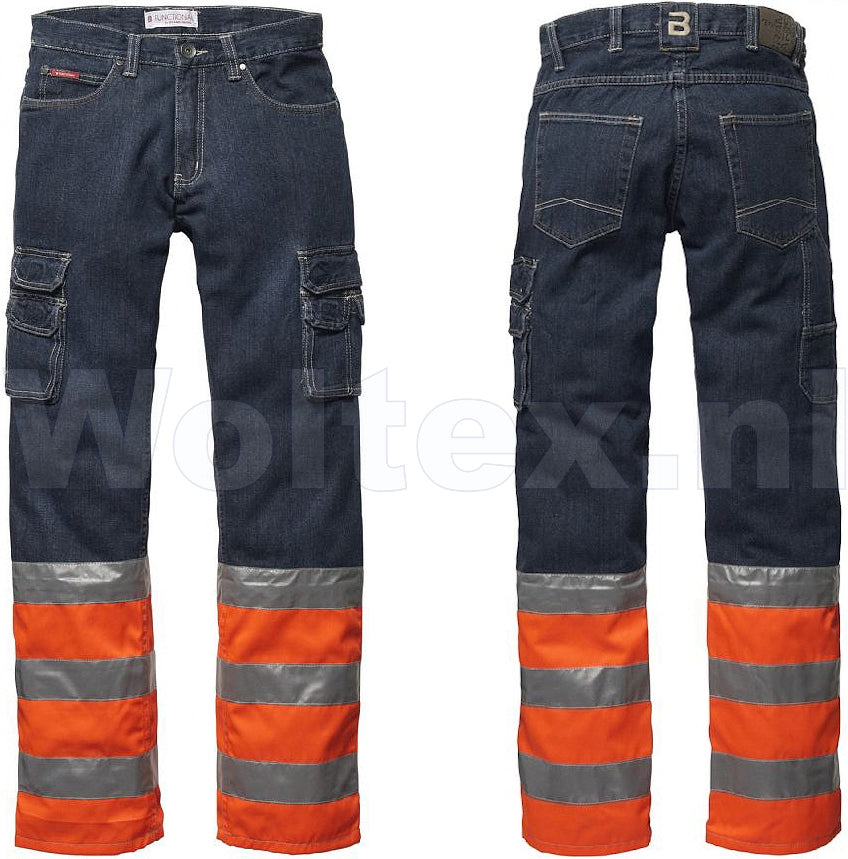 Brams Paris Broeken Finn HiVis donker denim blauw-oranje