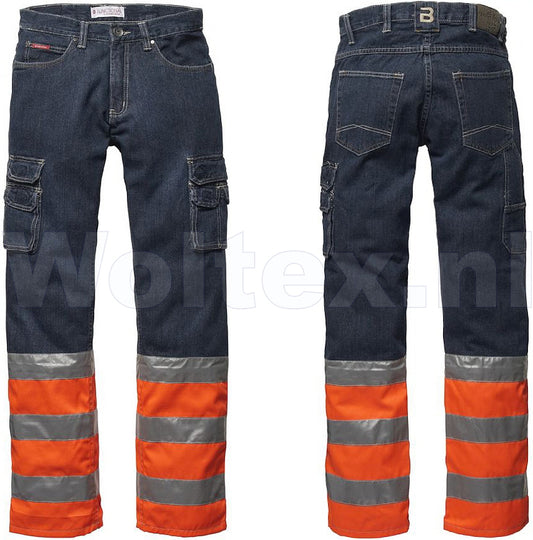 Brams Paris Broeken Finn HiVis donker denim blauw-oranje